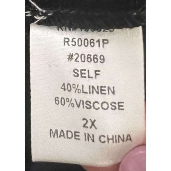 White Birch Solid Black Linen Blend Romper Plus Size 2X Elastic-Waist Collared - Picture 10 of 12